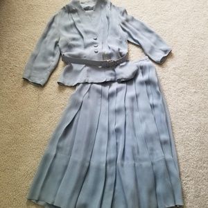 Vintage 1960's blue silk 2 pc dress ensemble SZ 8